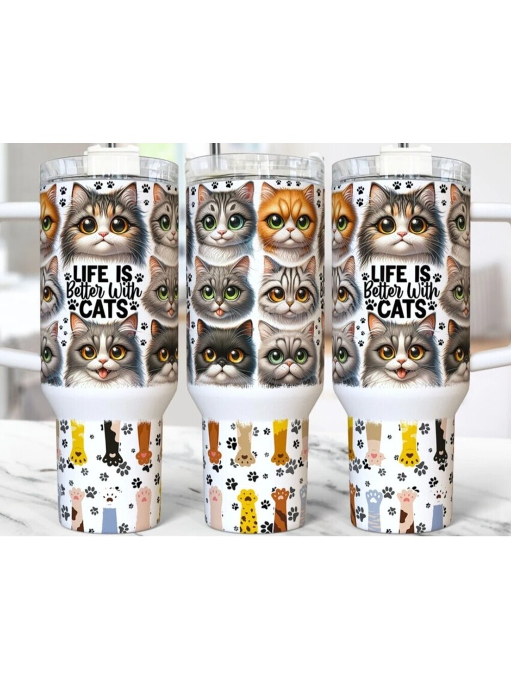 40oz Stainless Steel Tumbler with Life is Better with Cats